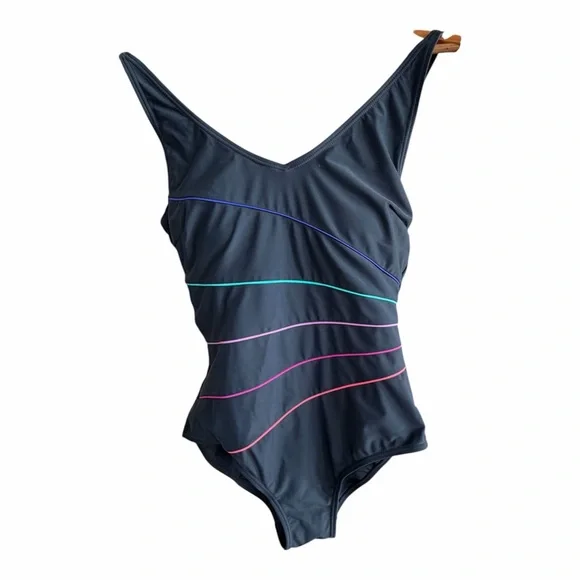 Navy One Piece Swimsuit L Slight Ruching Adjustable Straps - Picture 2 of 4